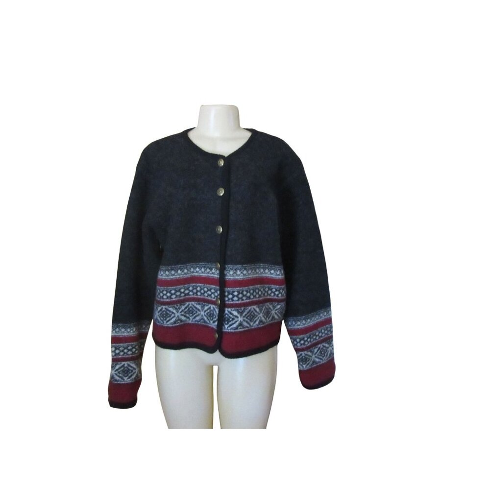 Vintage Tally-Ho Black Wool Cardigan W/ Brass-Style Buttons Sz L